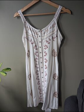 White Embroidered Button-Front Summer Beach Dress